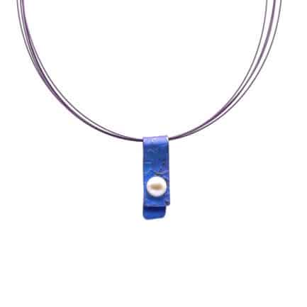 Textured Titanium Pendant Short Folded with Big Pearl