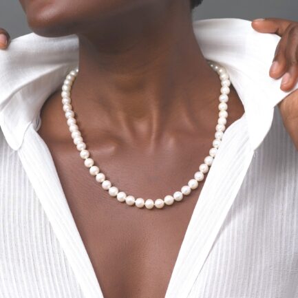 7-7.5mm White Freshwater Cultured Pearl Necklace in k14 Gold