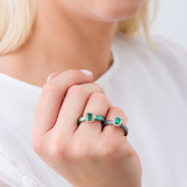 Parthenon Jewelry Green Titanium and k18 Pink Gold Ring with Emerald and Diamonds Code R152926-GIA