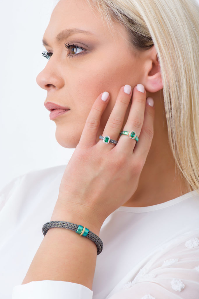 Parthenon Jewelry Green Titanium and k18 Pink Gold Ring with Emerald and Diamonds Code R152926-GIA