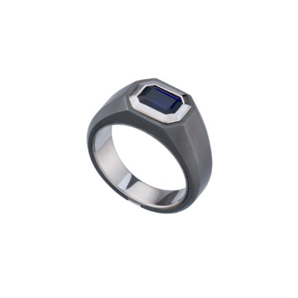 Unique Titanium Men Ring with k18 white gold and Sapphire