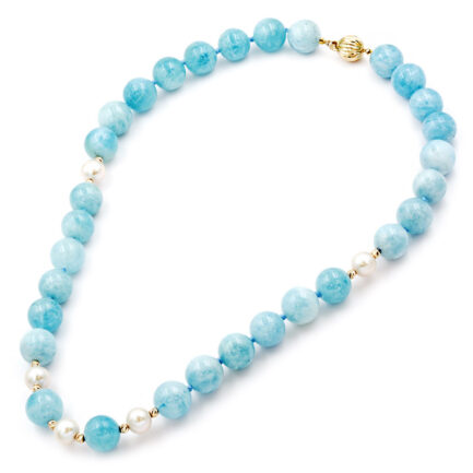 Round Aqua Bead Station Necklace N153133-PE