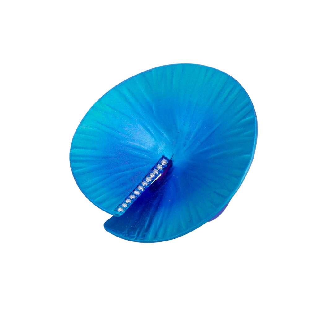 Water Lily Ring in Titanium and Diamonds R152946-GIA c