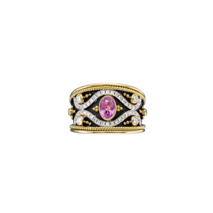 Diamonds Band Gold Ring, Pink Sapphire R152213-k a