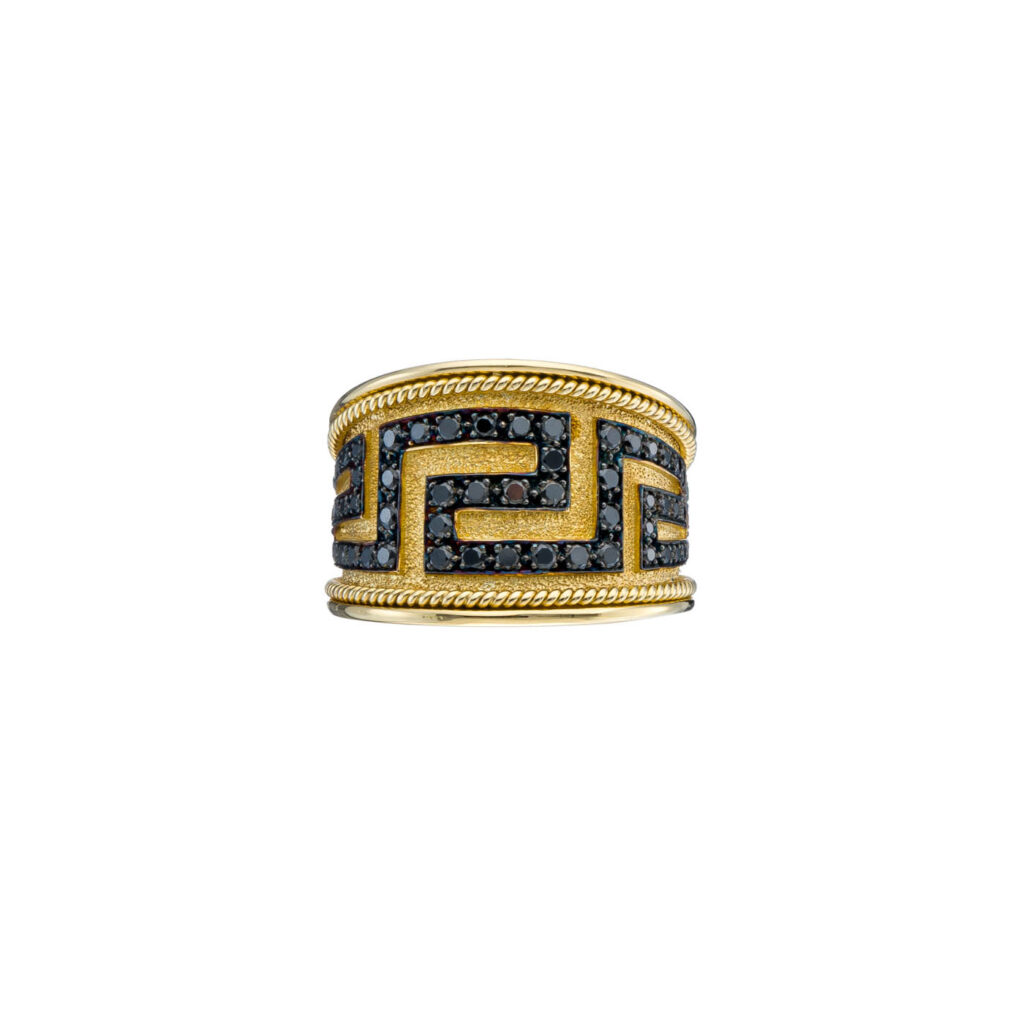 Greek Key Band Ring Gold with Diamonds R152220-k a
