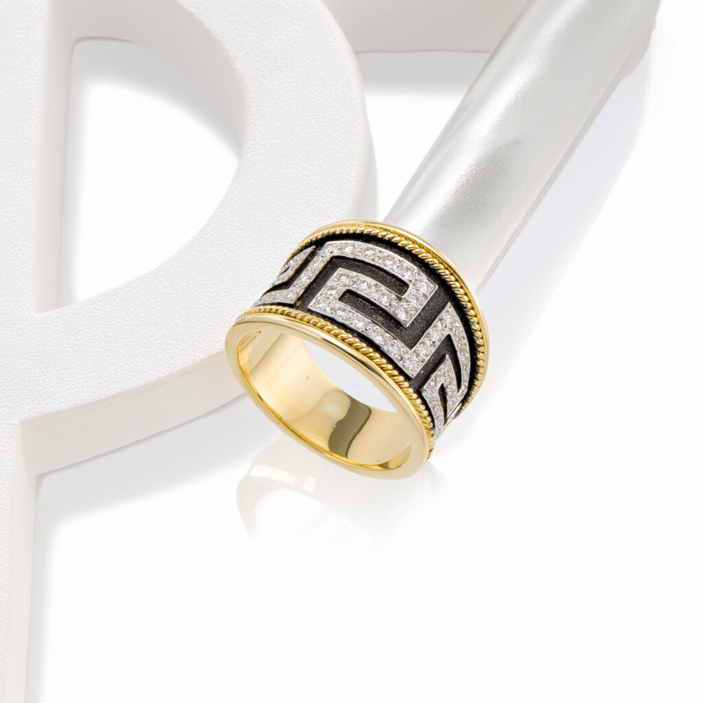 Greek Key Band Ring Gold with Diamonds R152221-k