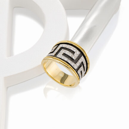 Greek Key Band Ring Gold with Diamonds R152221-k