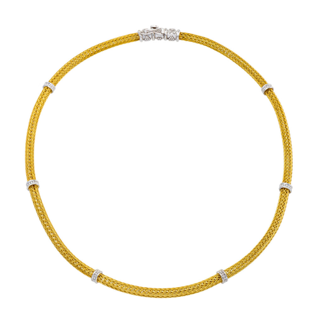 Byzantine Chain 0.4mm Necklace Two Tones k18 Yellow Gold