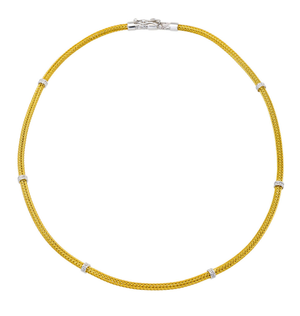 Byzantine Thin Chain 0.3mm Necklace Two Tones k18 Yellow Gold