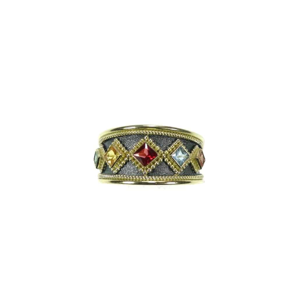 Multicolor Sapphire Band Ring 18k Yellow Gold R152599-k