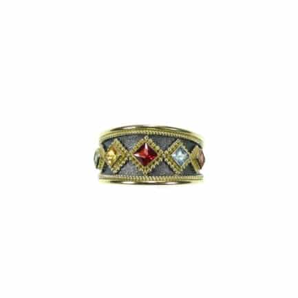 Multicolor Sapphire Band Ring 18k Yellow Gold R152599-k