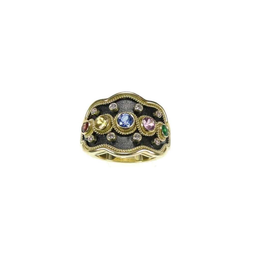 Multi Stone Byzantine 18k Yellow Gold Ring