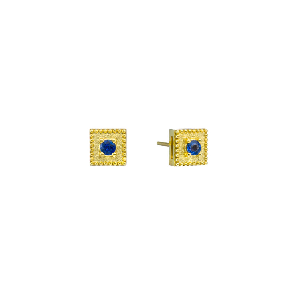 Sapphire Solitaire Square Stud Earrings E152814-k