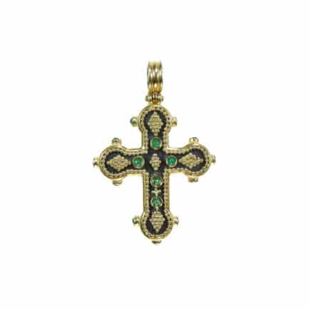 22k Gold Byzantine Pendant Cross Hammered Black Rhodium
