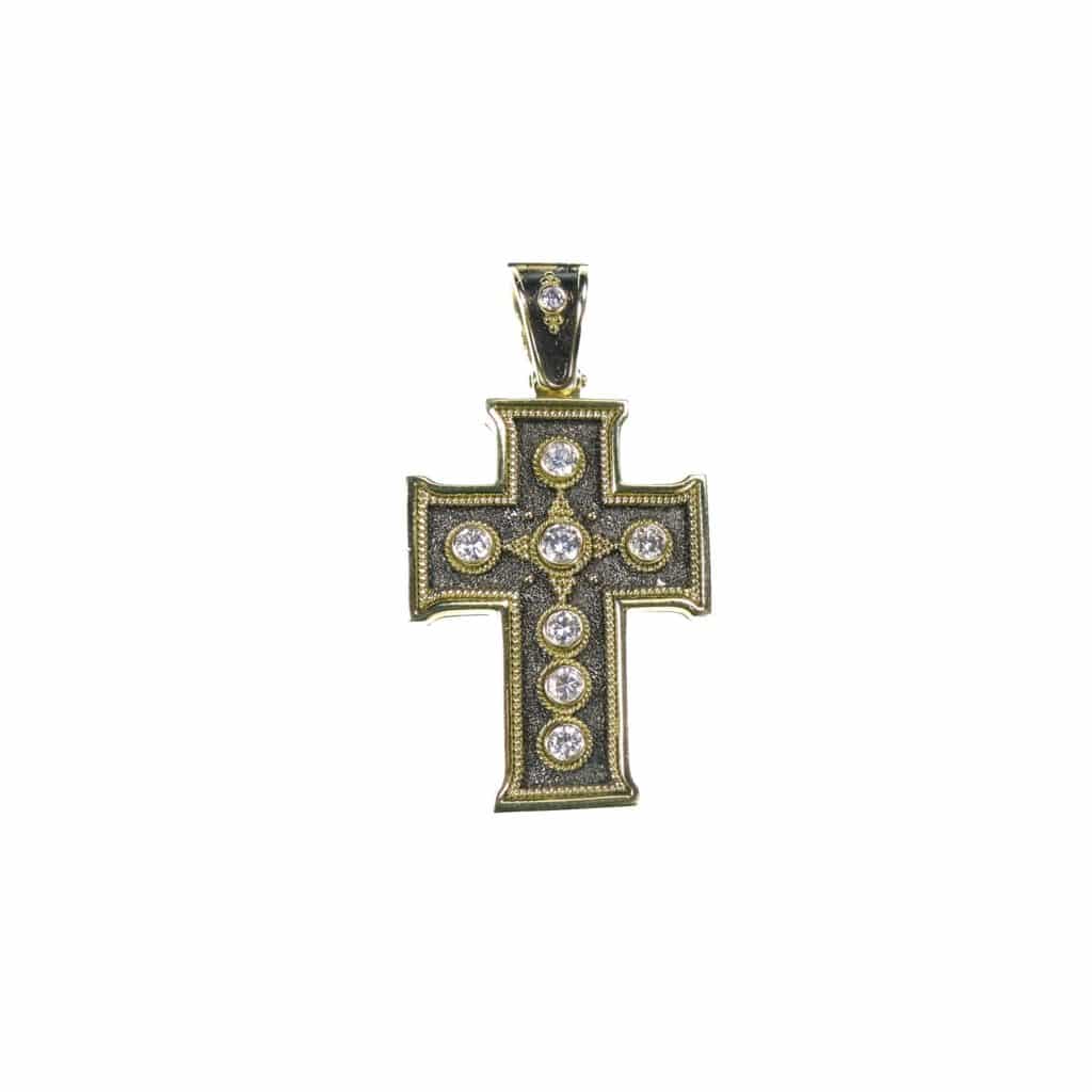 Diamonds Cross Pendant 18k Yellow Gold and Black Rhodium