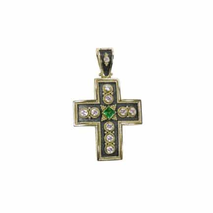 Diamonds Cross Byzantine Pendant 18k Yellow Gold and Black Rhodium