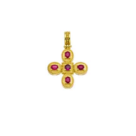 Byzantine Ruby Cross Pendant 18k Yellow Gold