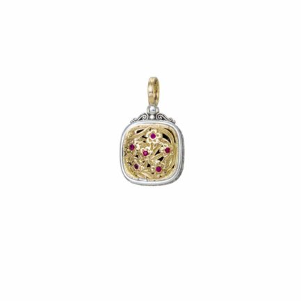 Square Byzantine Flower Pendant for Women’s Yellow Gold k18 and Silver 925