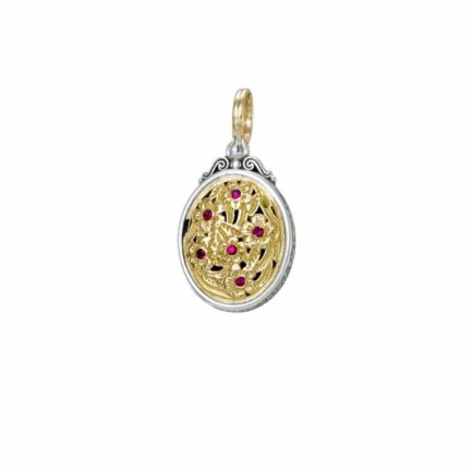 Oval Byzantine Flower Pendant for Women’s Yellow Gold k18 and Silver 925