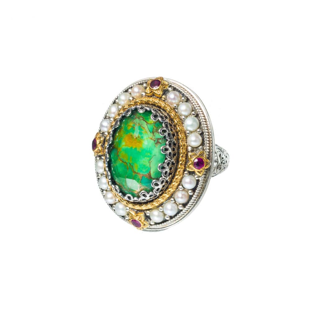 Oval Large Color Ring in Sterling Silver 925 with Gold Plated parts