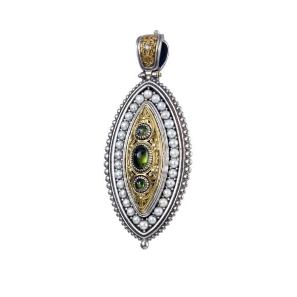 Frame with Pearls Pendant for Ladies 18k Yellow Gold and Silver