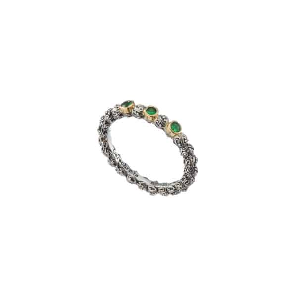 Triple Stone Gemstones Ring in k18 Yellow Gold and Sterling Silver