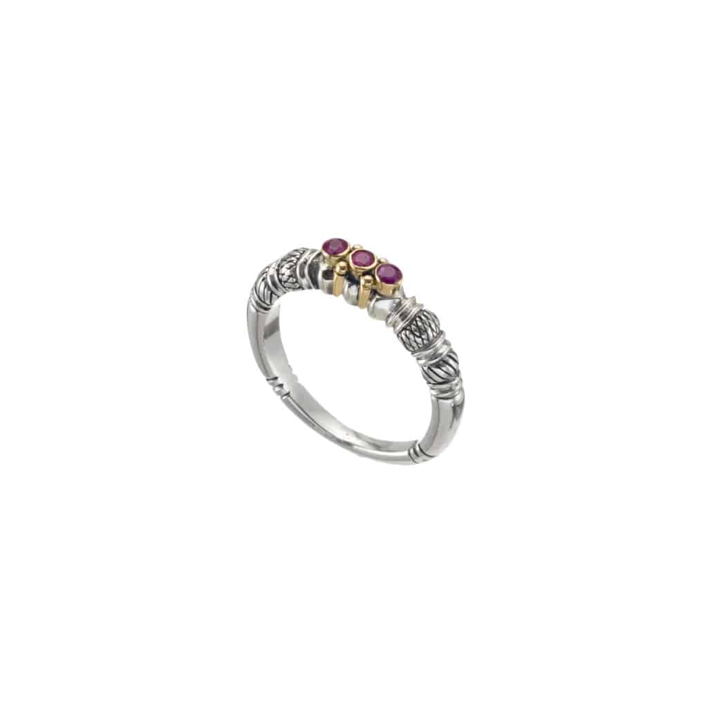 Triple Stone Gemstones Ring k18 Yellow Gold and Sterling Silver