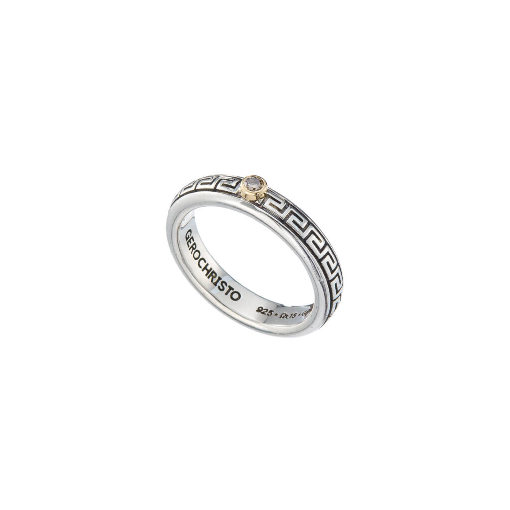 Meander Band Ring in k18 Gold with Silver 20414 diamond