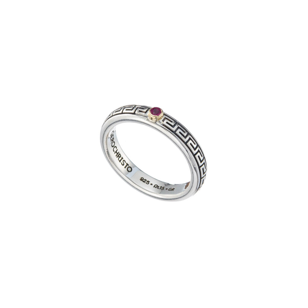 Meander Band Ring in k18 Gold with Silver 20414 ruby