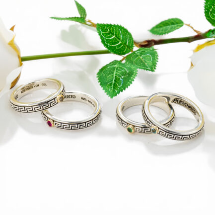 Meander Band Ring in k18 Gold with Silver and Gemstone 20414