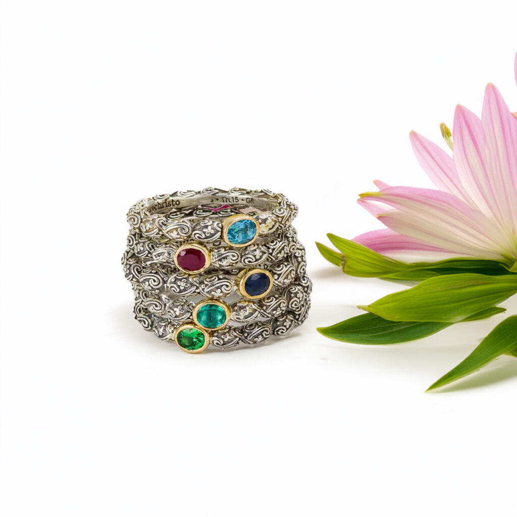 Single Oval Stone Ring k18 Gold and silver 20381