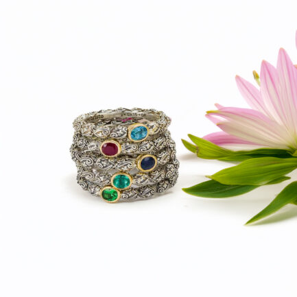 Single Oval Stone Ring k18 Gold and silver 20381