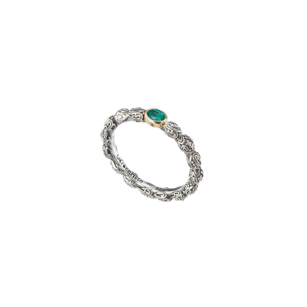 Single Oval Stone Ring k18 Gold and silver 20381-emerald