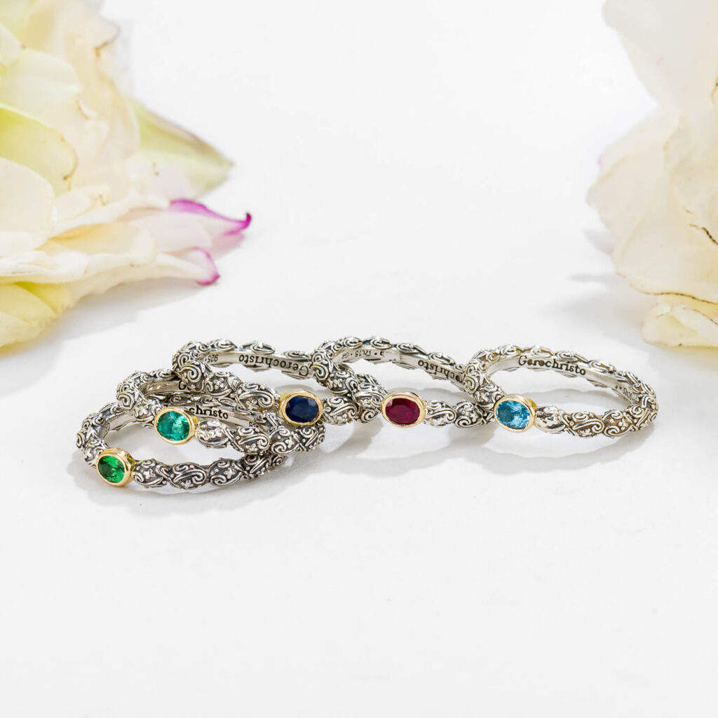 Single Oval Stone Ring k18 Gold and silver 20381 multi c