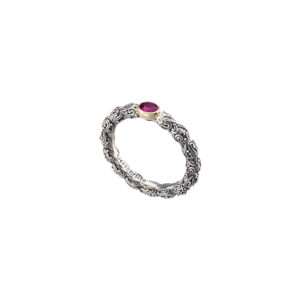 Single Oval Stone Ring k18 Gold and silver 20381 ruby