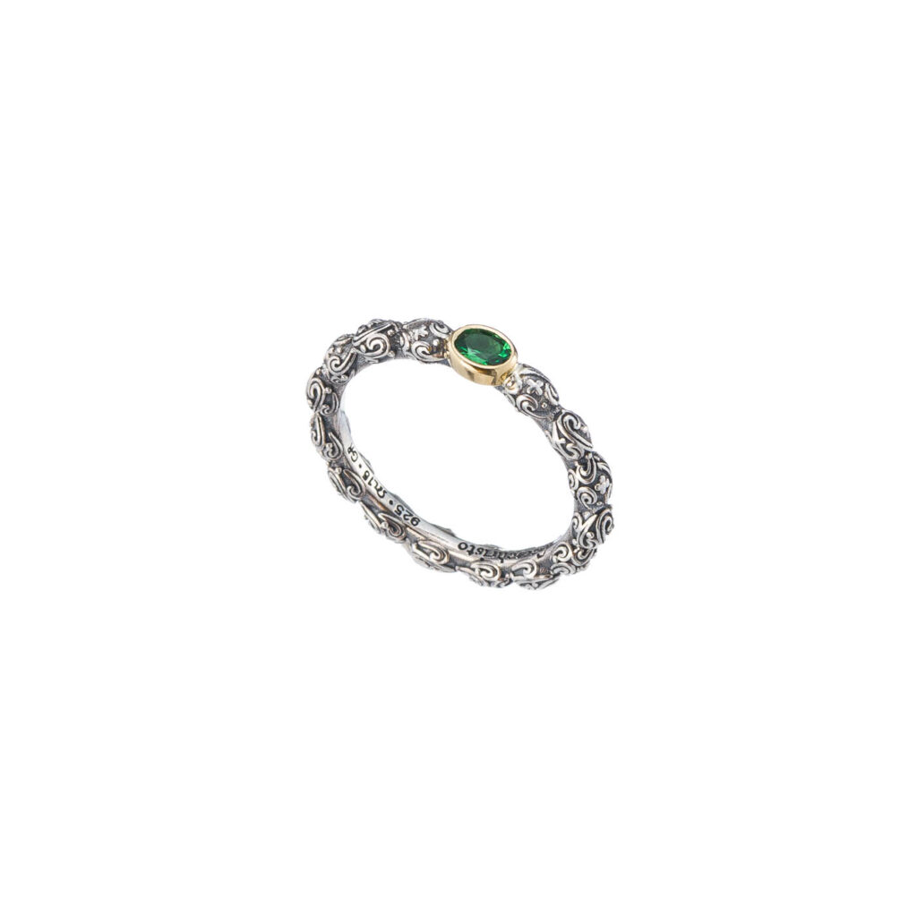 Single Oval Stone Ring k18 Gold and silver 20381 tsavorite