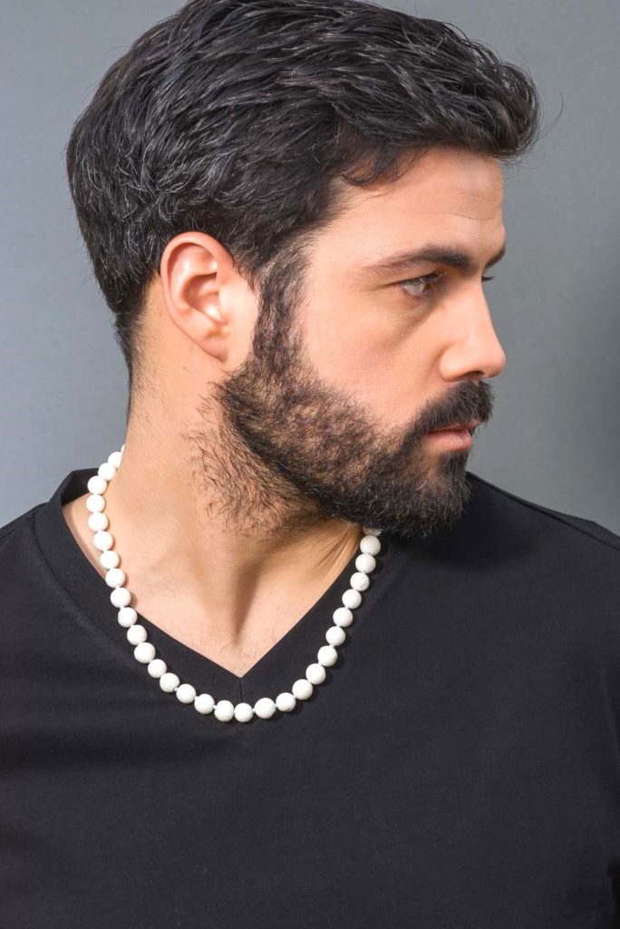 Coral rough 10mm Men's Beaded Necklace in Sterling Silver 925