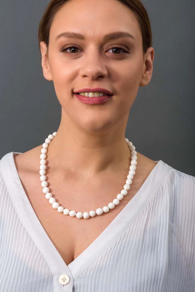 Coral rough 10mm Beaded Necklace in Sterling Silver 925