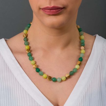 10mm Multi Stone Mat Beaded Necklace in Sterling Silver 925