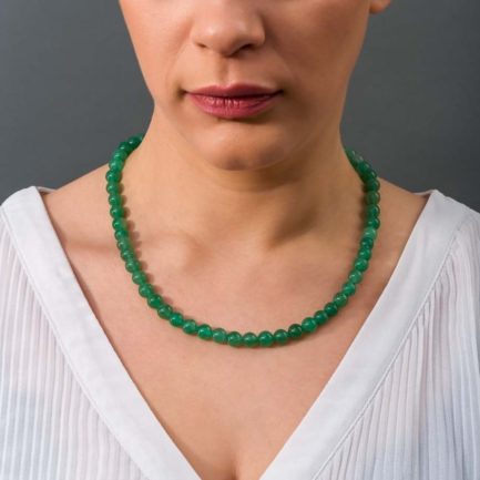 Aventurine 10mm Beaded Necklace in Sterling Silver 925