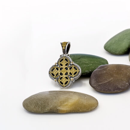 Men’s Filigree Cross Pendant in 18k Gold and Silver 5379