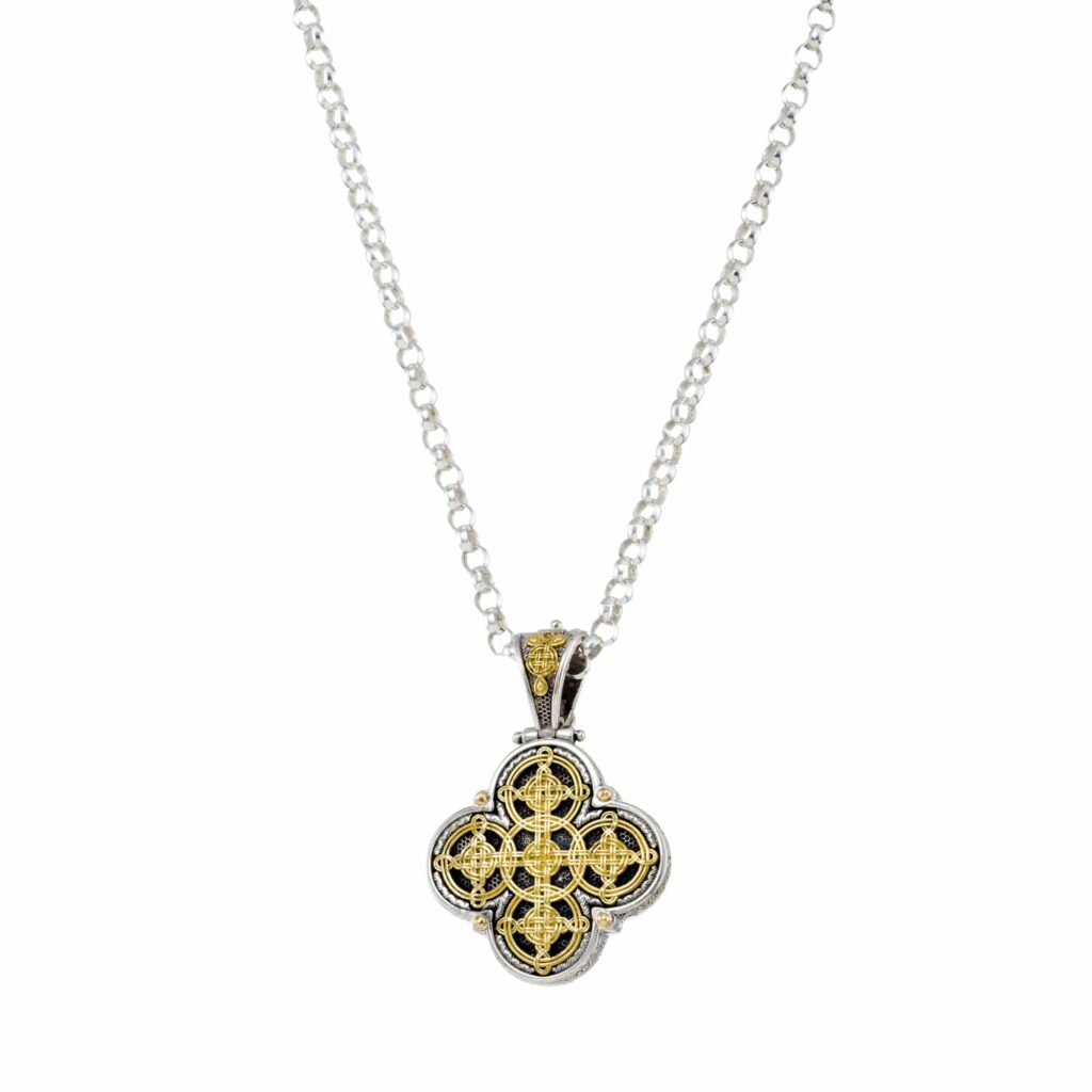 Men’s Filigree Cross Pendant in 18k Gold and Silver 5379