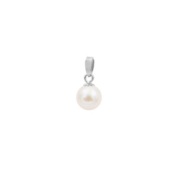 14k White Gold Akoya Pearl Pendant Round AAAA 6-6.5mm