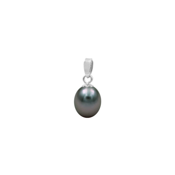 Black Pearl Oval Pendant 14k Solid White Gold 8-10mm N153208-PE