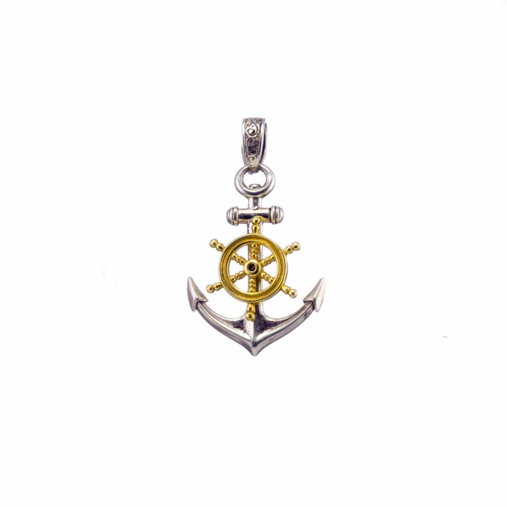 Anchor Ships Wheel Pendant in k18 Gold and silver 3401