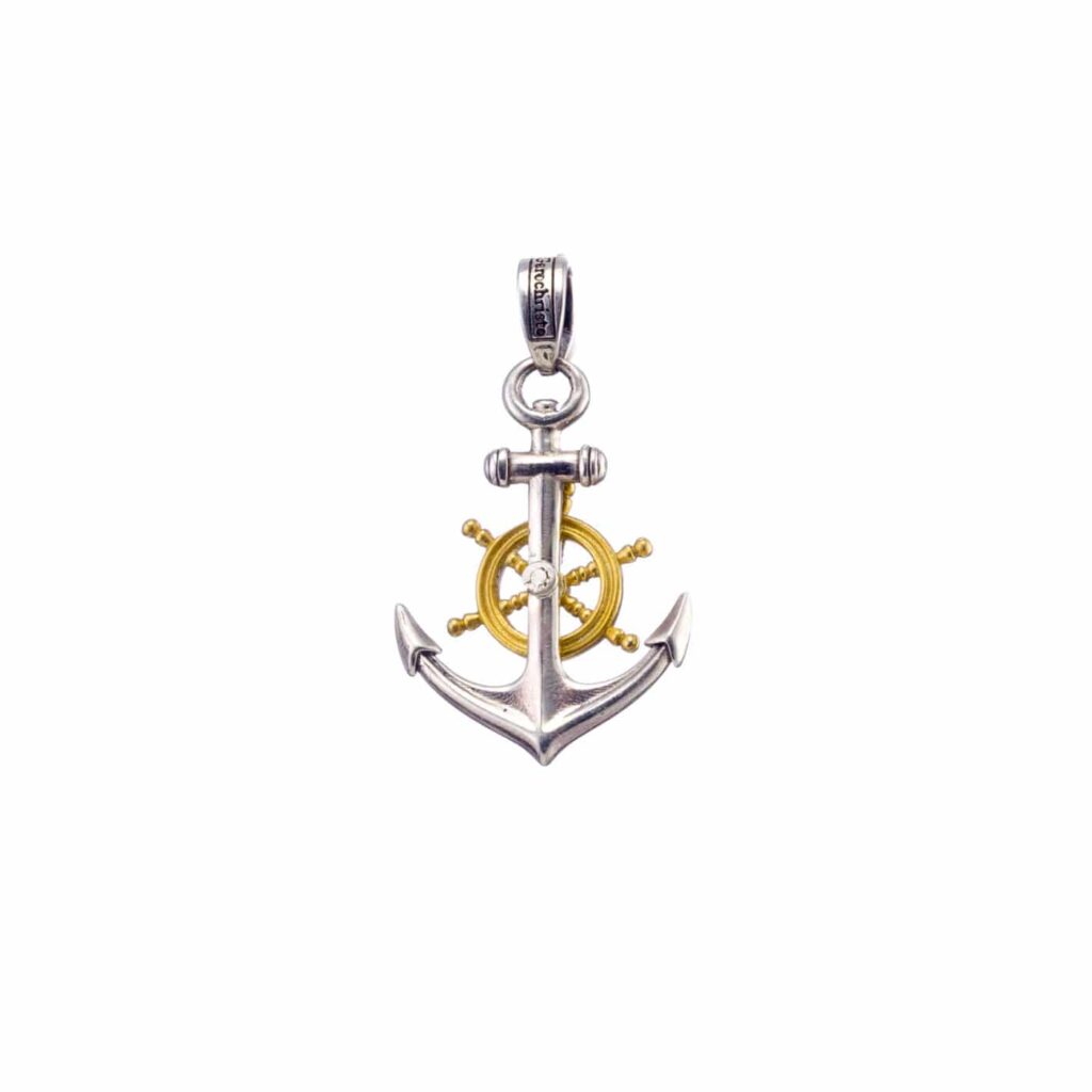 Anchor Ships Wheel Pendant in k18 Gold and silver 3401 back
