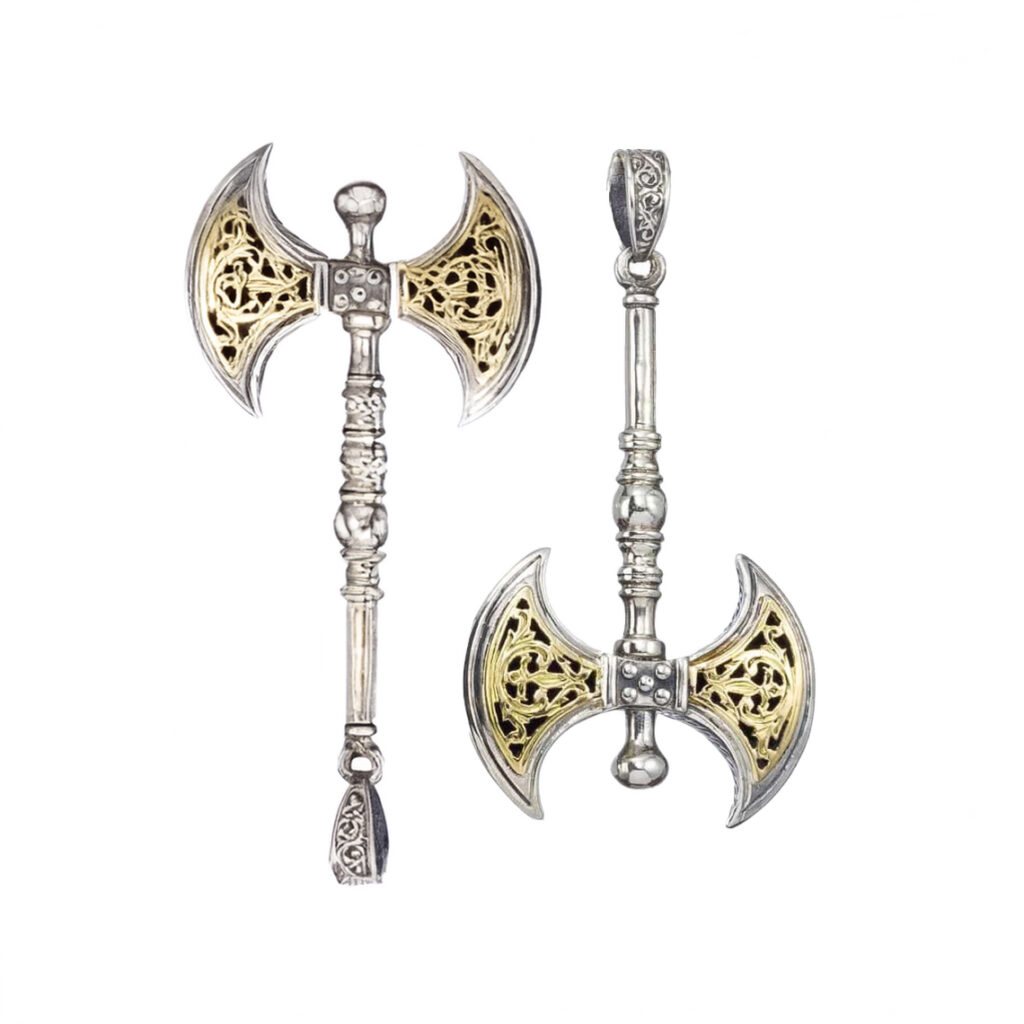 Minoan Double Axe Men’s Pendant 18k Gold and silver 3250 a