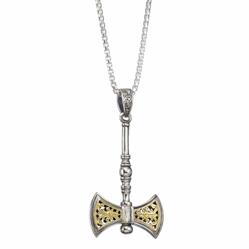 Minoan Double Axe Men’s Pendant 18k Gold and silver 3251 c