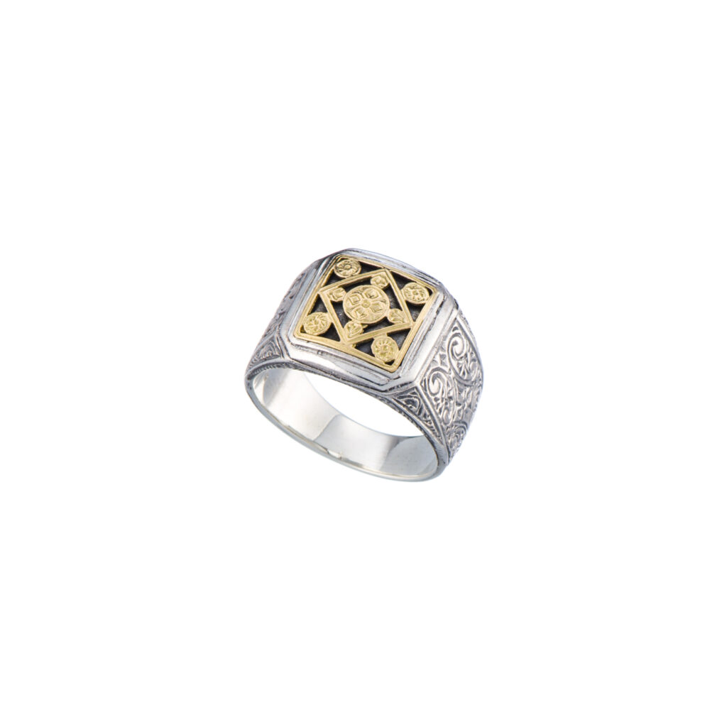 Byzantine Ring for Men in 18K Gold and Sterling Silver