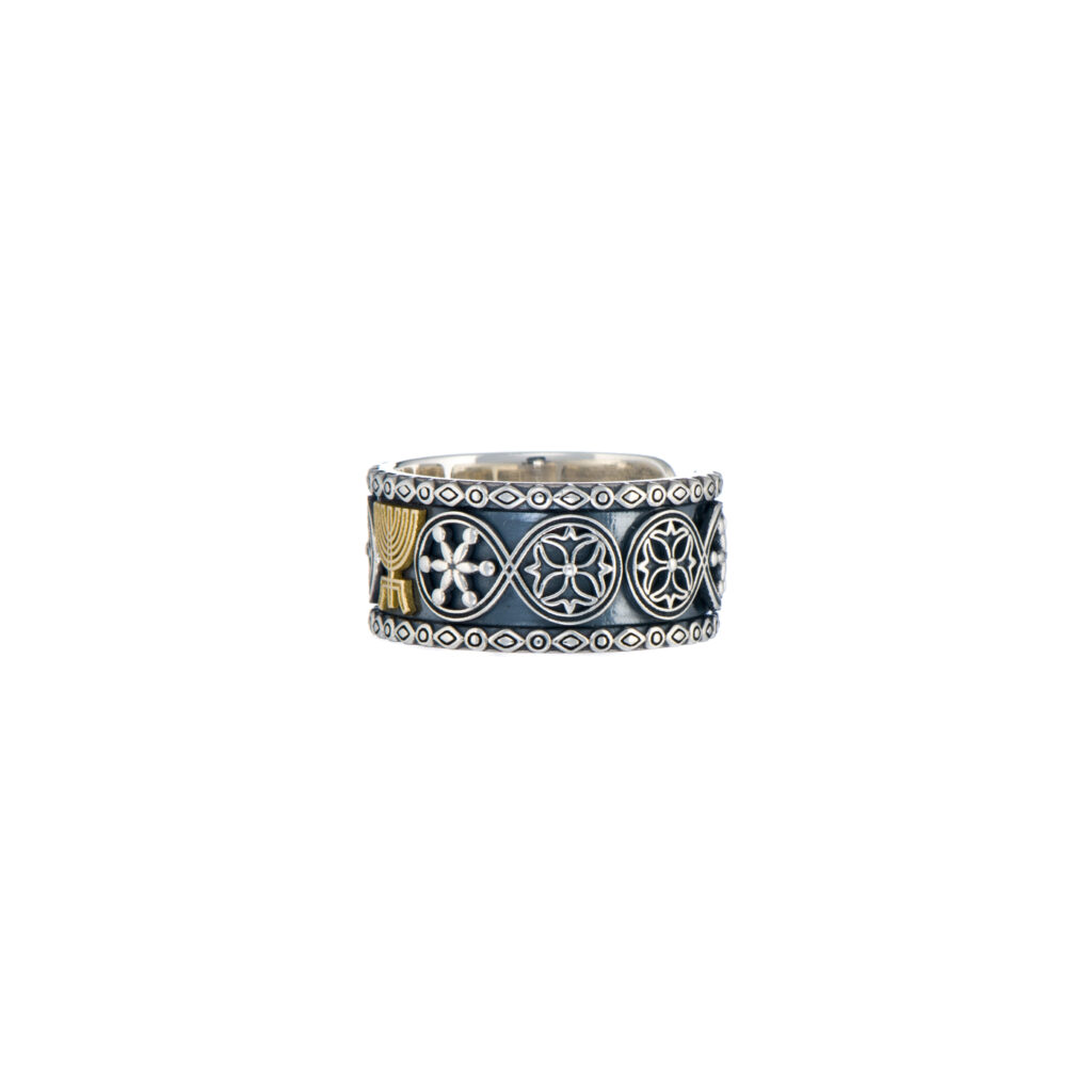 Menorah and Western Wall Open Ring in k18 Yellow Gold and Silver 925